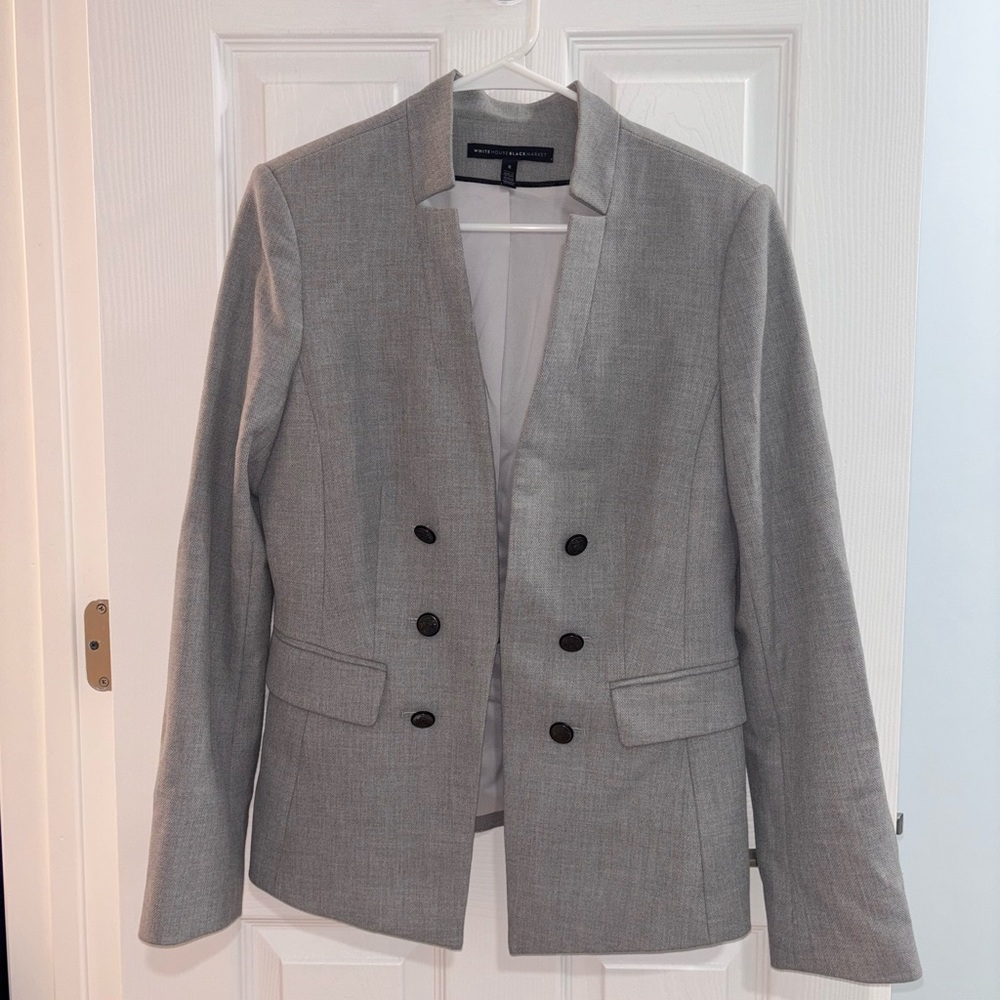 Gray Tweed Double-Breasted Blazer